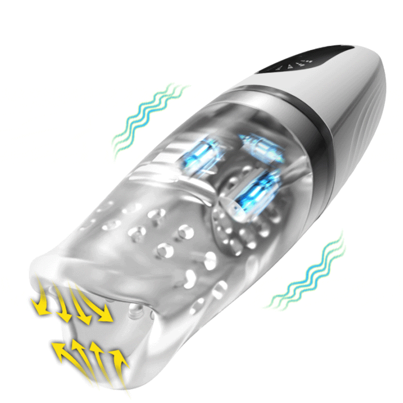 ميماو - جهاز استمناء بمقبض أبيض هزاز وبطانة شفافة
