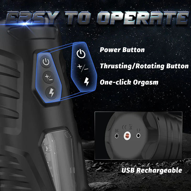 Adam-7 Thrusting & Rotating Modes with Strong Suction Cup for Penis Stimulation Male Masturbator Cup