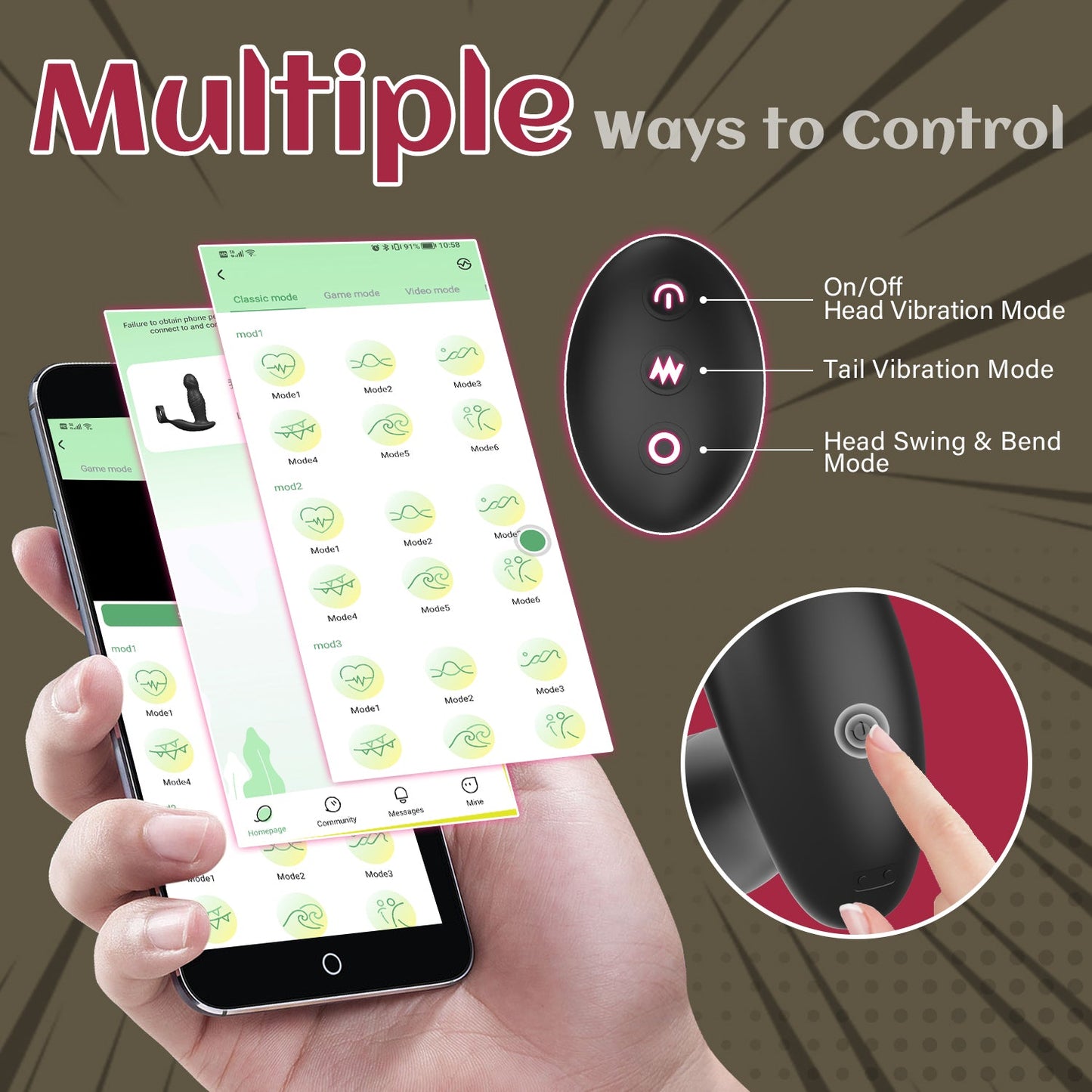 AcmeJoy 360° Rotating and Vibrating Anal Vibrator with Silicone Cock Ring