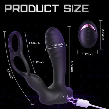10 Vibrations Heating Function Remote Control Anal Plug with Dual Cock
