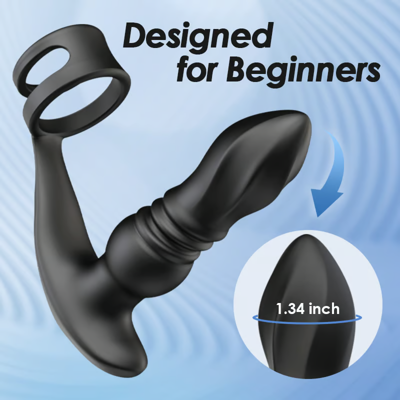 Ellis-7 Thrusting & Vibrating Drill Spirals Double Cock Rings Prostate Massager