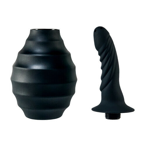 AcmeJoy Black Curved Tip Ribbed Bulb Anal Douche