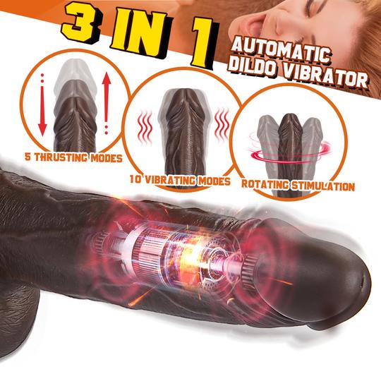 8.7-Inch Remote Control 3-Speed 9-Frequency 3 functions Dildo in Dark Brown