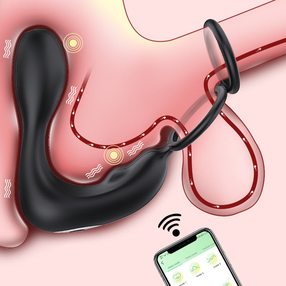APP Control Thrusting Vibrating Prostate Massager Cock Ring with Rasied Dots