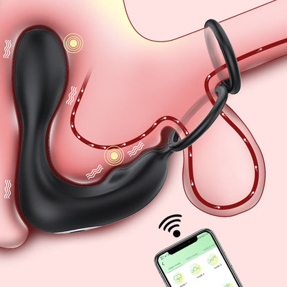 APP Control Thrusting Vibrating Prostate Massager Cock Ring with Rasied Dots