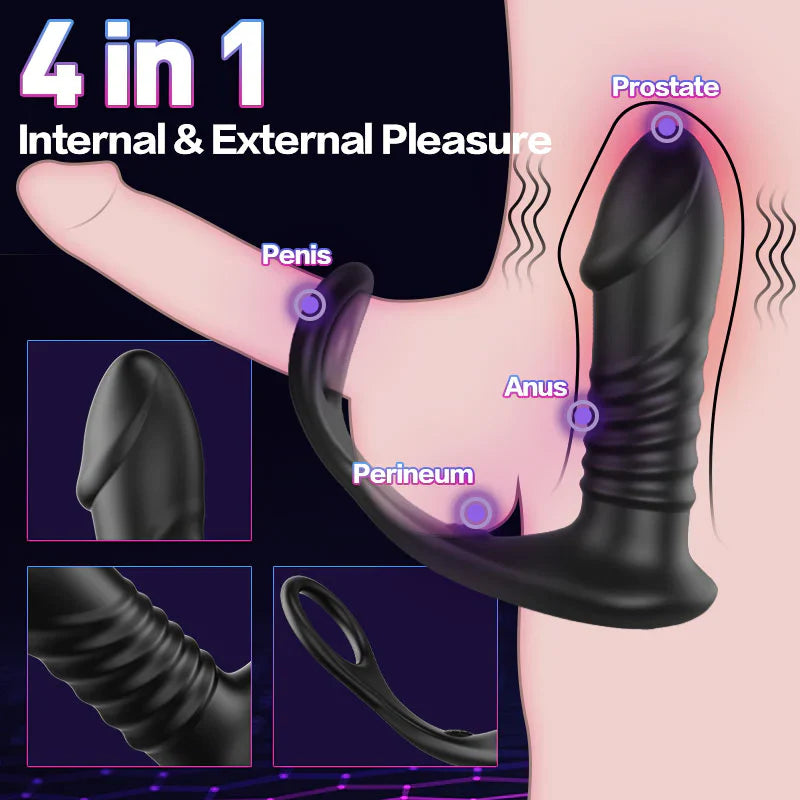 Moore - 10 Thrilling Vibration 3 Thrusting Silicone Remote Control Cock Ring Anal Vibrator