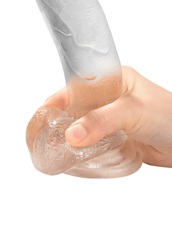 قضيب اصطناعي واقعي شفاف ذو قاعدة شفط قوية ومرن بطول 7 بوصات