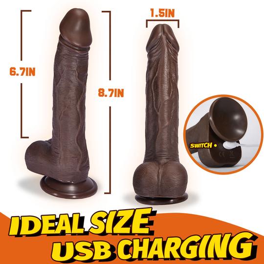 8.7-Inch Remote Control 3-Speed 9-Frequency 3 functions Dildo in Dark Brown