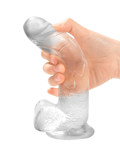 قضيب اصطناعي واقعي شفاف ذو قاعدة شفط قوية ومرن بطول 7 بوصات