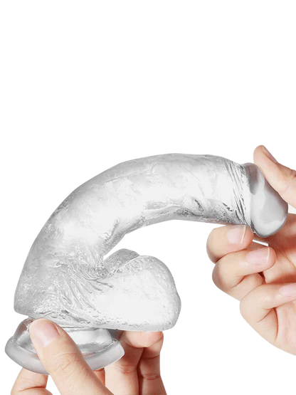 قضيب اصطناعي واقعي شفاف ذو قاعدة شفط قوية ومرن بطول 7 بوصات