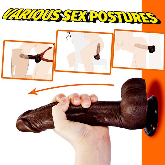 8.7-Inch Remote Control 3-Speed 9-Frequency 3 functions Dildo in Dark Brown