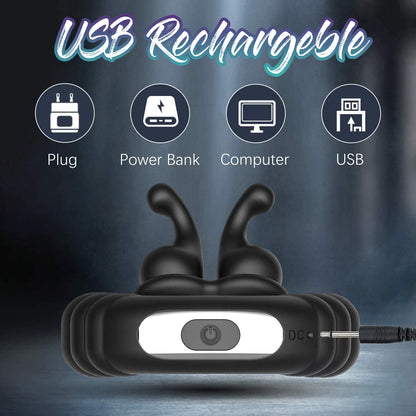 Vibrating Dual Penis Ring, Dildo Vibrator Stretchy Cock Ring Longer Ha