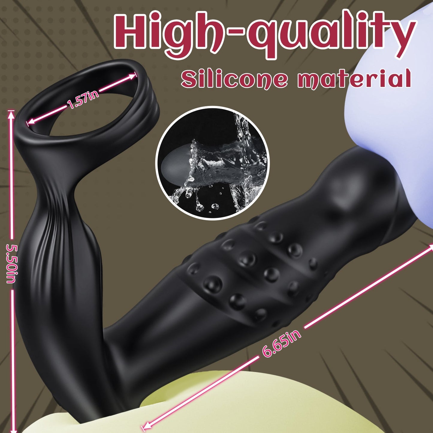 AcmeJoy 360° Rotating and Vibrating Anal Vibrator with Silicone Cock Ring