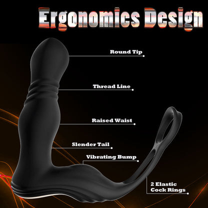 THOR 3 Thrusting 10 Vibrating Dual Cock Rings Prostate Massager
