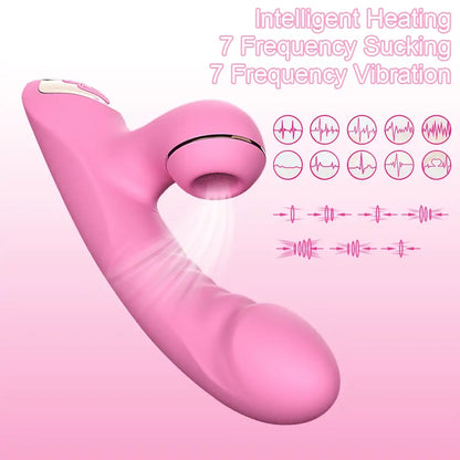 Smart Heating Vibrating Dildo with Clitral Sucking Stimulator