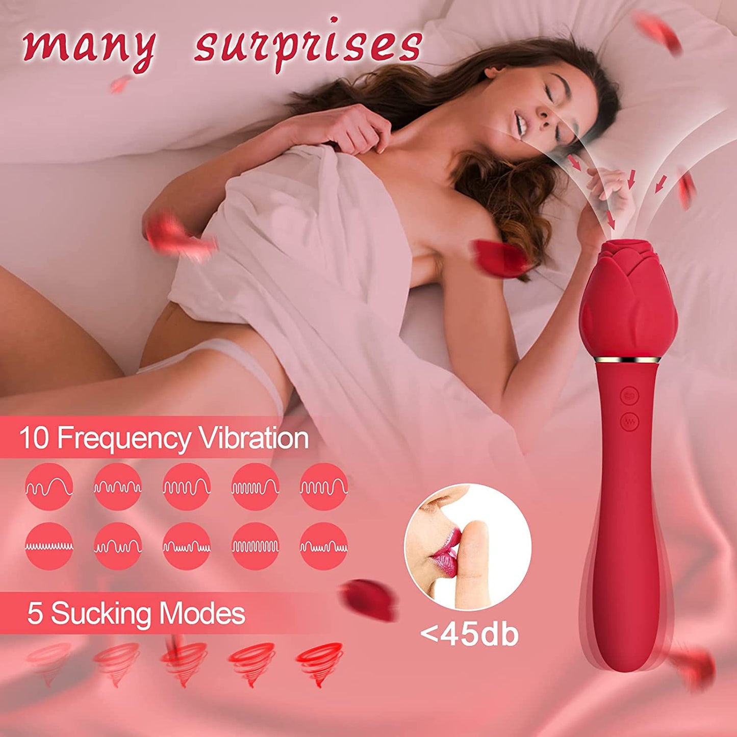Rose Clitoral Sucking G Spot Vibrator, Clit Sucker Nipple Dildo Rabbit Vibrator with 5 Suction Patterns & 10 Strong Vibration