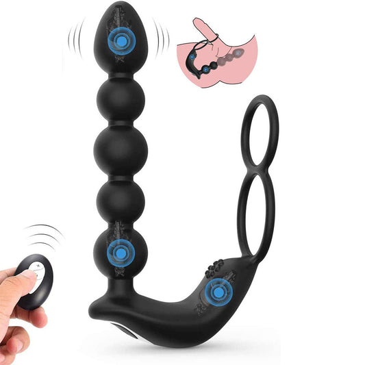Butt Plug Anal Sex Toys with Penis Ring & Anal Bead Rechargeable Vibrator Waterproof Prostate Massager