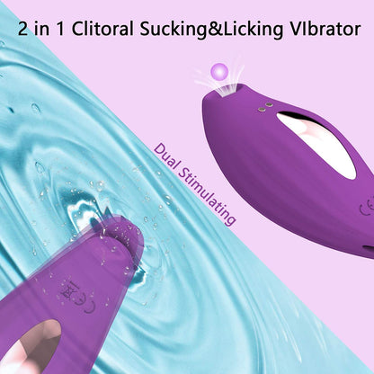 Clitoral Sucking Licking Vibrator with 10 Powerful Vibrations 5 Intensity Suctions, 2 in 1 Waterproof Clit Sucker Nipple Stimulator