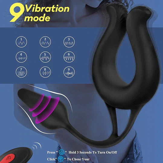 9 MODES VIBRATING COCK RING & ANUL PLUG MASSAGER