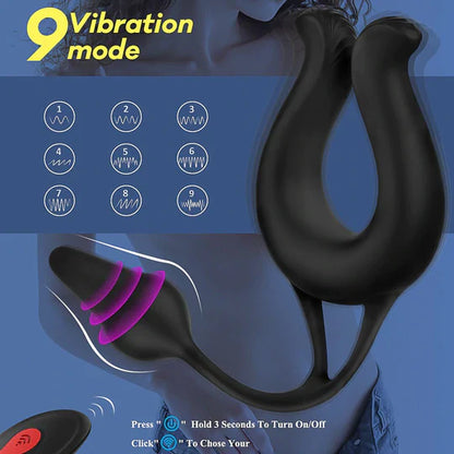 9 MODES VIBRATING COCK RING & ANUL PLUG MASSAGER