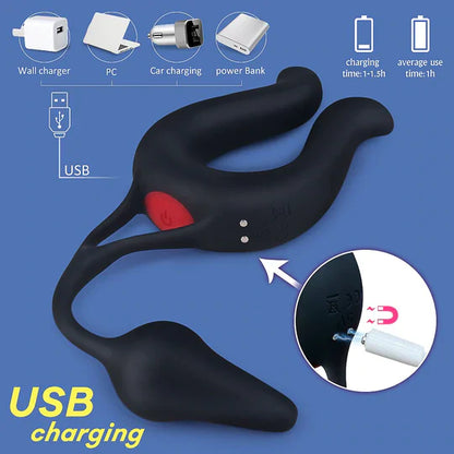 9 MODES VIBRATING COCK RING & ANUL PLUG MASSAGER