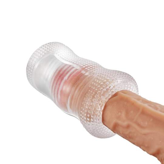 5.6” Clear Tapered Threaded Channel Male Masturbator